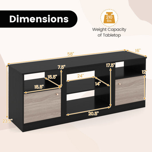 Entertainment Center with Adjustable Shelf & Open Compartment for 65" TVs-Black