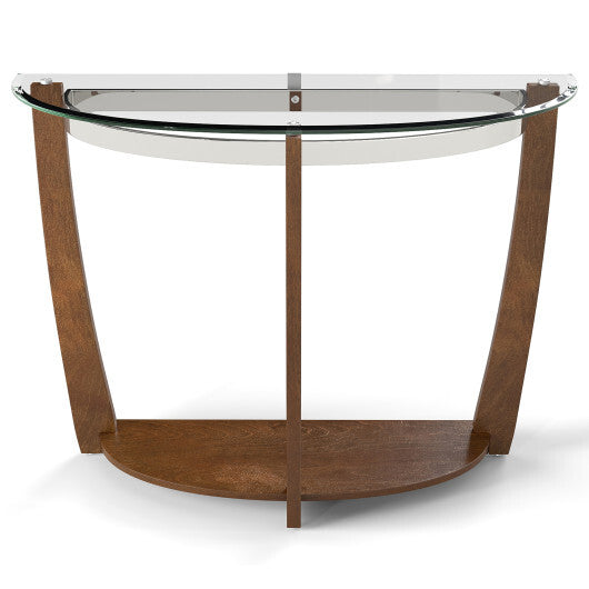 2-tier Tempered Glass Console Table with Clear Glass Top and Open Shelf-Black