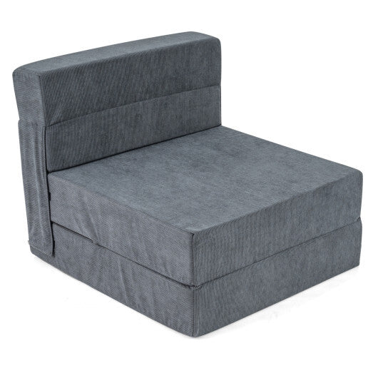 4-in-1 Folding Sofa Bed with Corduroy Cover and Smooth Zipper for Living Room-Gray