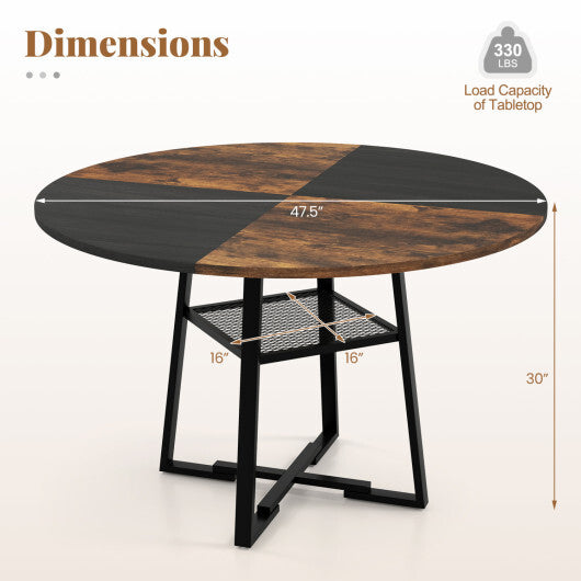 Round Dining Table for 4-6 with Storage Shelf and Metal Legs-Gray