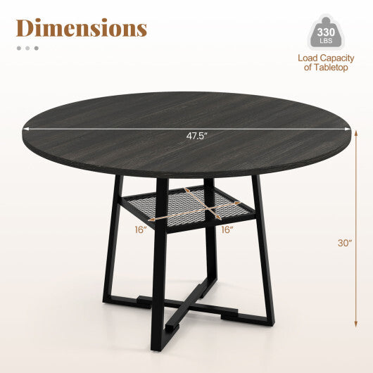 Round Dining Table for 4-6 with Storage Shelf and Metal Legs-Gray