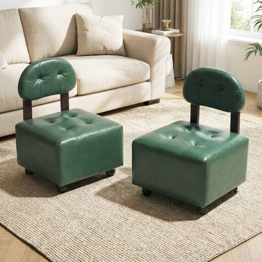 Small Rolling Footrest Stools Set of 2 with Lockable Wheels-Green