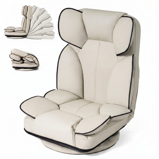 360 Degree Swivel Floor Gaming Chair with 6-Position Adjustable Backrest and Sponge Filling-Gray