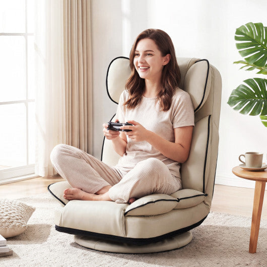 360 Degree Swivel Floor Gaming Chair with 6-Position Adjustable Backrest and Sponge Filling-Gray