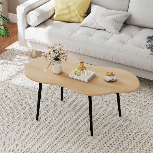 Cloud Shape Coffee Table 39.5 inch Irregular Center Table with Metal Frame-Black
