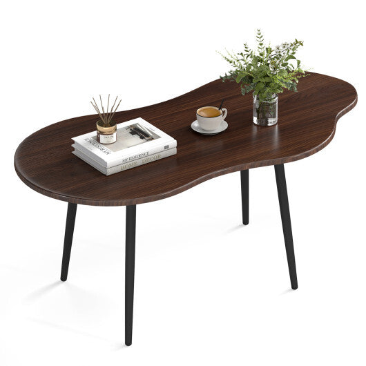 Cloud Shape Coffee Table 39.5 inch Irregular Center Table with Metal Frame-Black