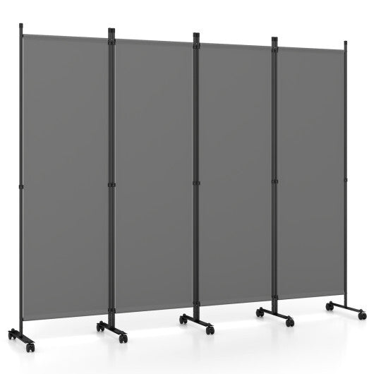 4-Panel Room Divider with Lockable Wheels for Living Room-Beige