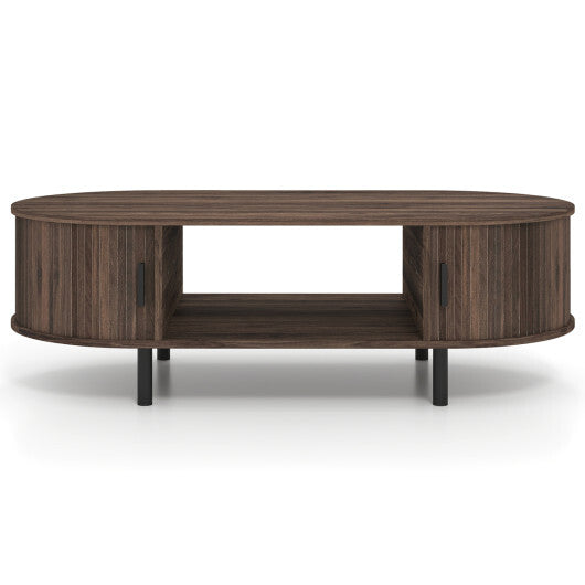 Oval Coffee Table 47.5inch Wooden Center Table with Storage-Walnut