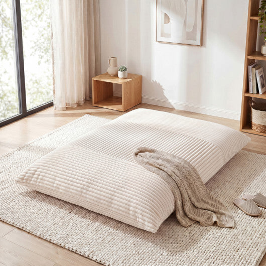 3-in-1 Large Bean Bag Chair with Comfy Corduroy Fabric-Gray