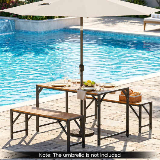 Set of 2 Acacia Wood Outdoor Bench 47.5" with Slatted Seat for Backyard