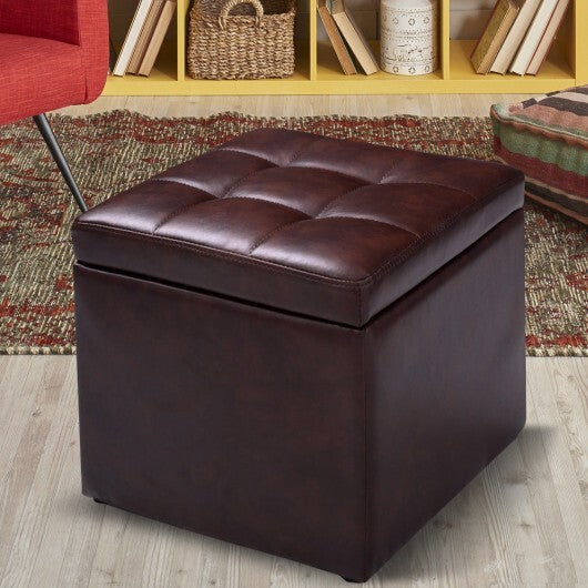 16 Inch Ottoman Pouffe Storage Box Lounge Seat Footstools - Color: Brown