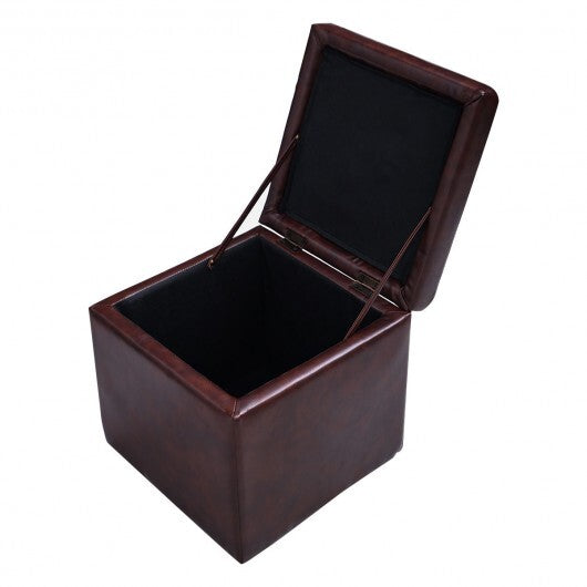 16 Inch Ottoman Pouffe Storage Box Lounge Seat Footstools - Color: Brown