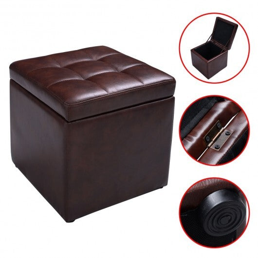 16 Inch Ottoman Pouffe Storage Box Lounge Seat Footstools - Color: Brown