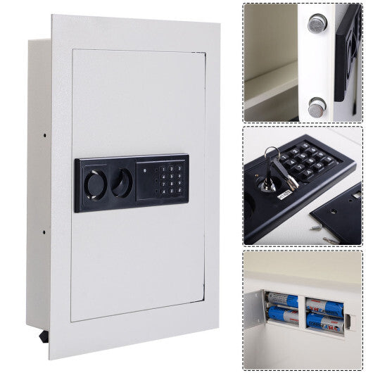 Digital Flat Recessed Wall Safe Security Lock Gun Cash Box-White