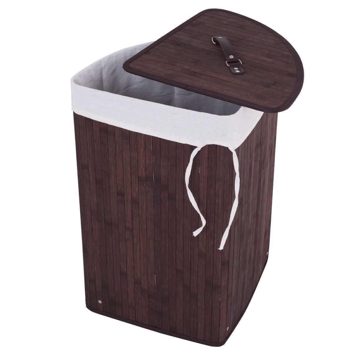 Corner Bamboo Hamper Laundry Basket-Brown - Color: Brown
