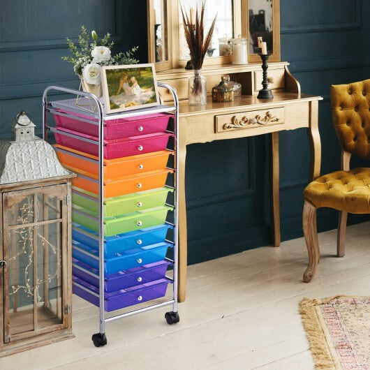 10 Drawer Rolling Storage Cart Organizer with 4 Universal Casters-Color - Color: Transparent Multicolor