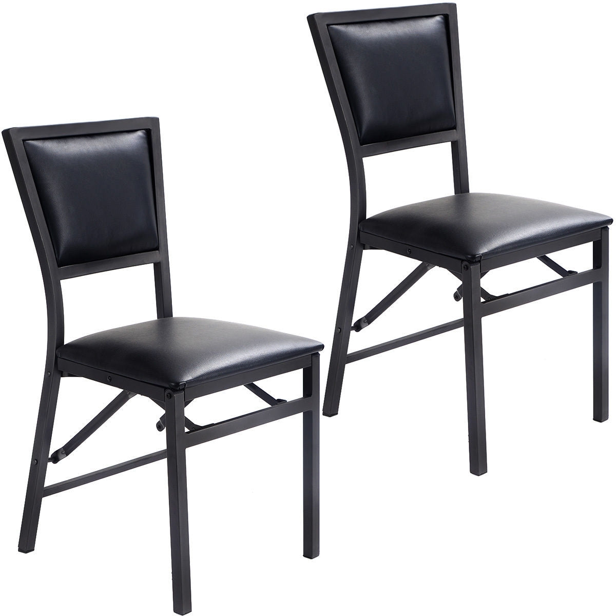 Set of 2 Metal Folding Dining Chair with Space Saving Design - Color: Black
