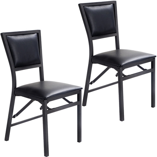 Set of 2 Metal Folding Dining Chair with Space Saving Design - Color: Black