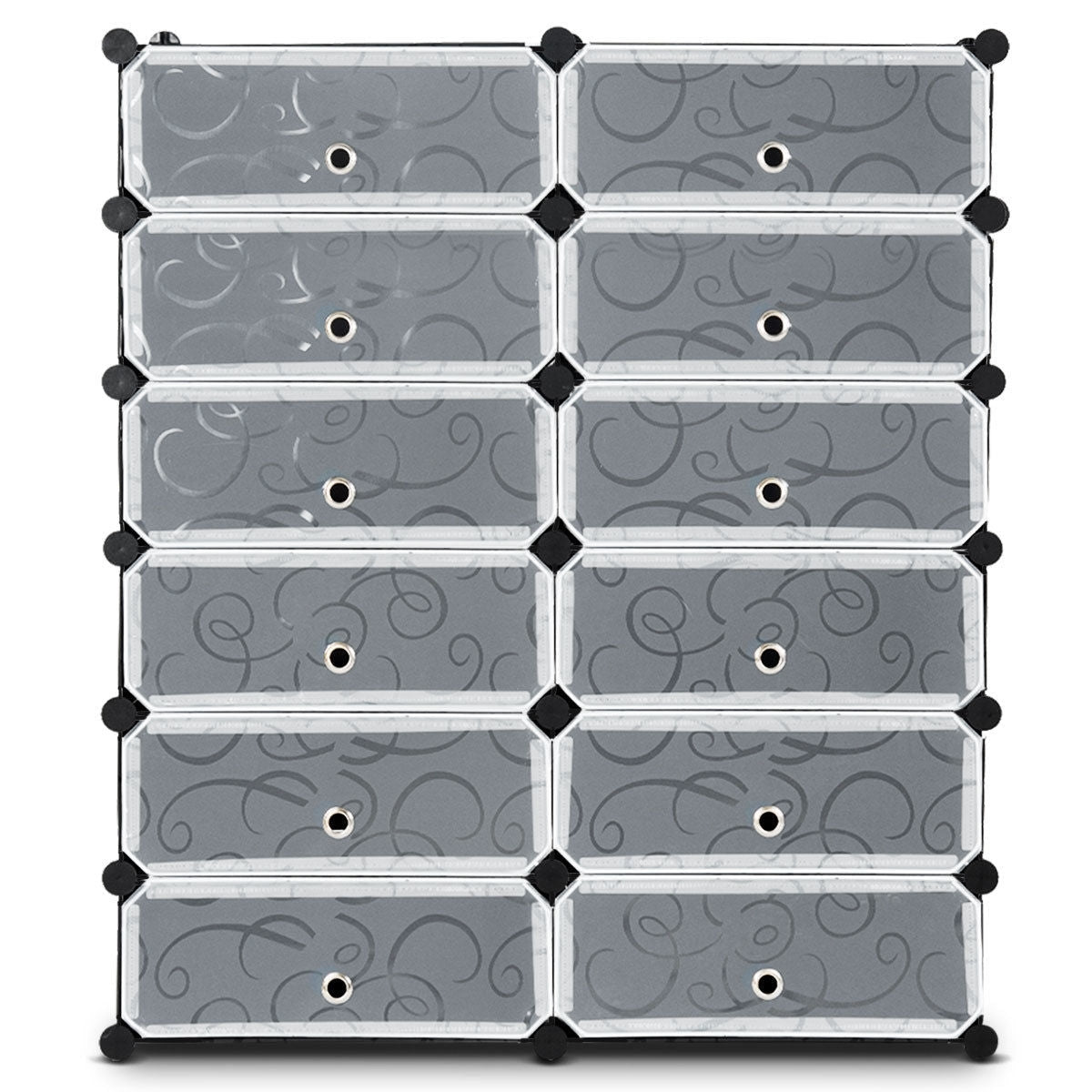 12-Cube DIY Portable Plastic Shoe Rack with Transparent Doors-Black - Color: Black