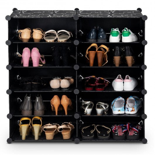 12-Cube DIY Portable Plastic Shoe Rack with Transparent Doors-Black - Color: Black