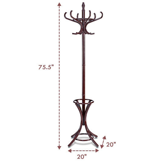 Wood Standing Hat Coat Rack with Umbrella Stand-Black