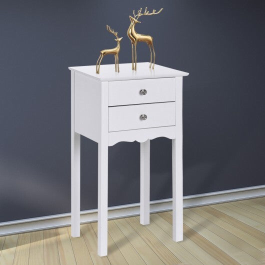 Side Table End Accent Table with 2 Drawers-Black