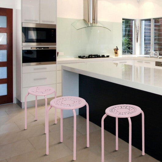 Set of 6 Stackable Multifunctional Daisy Design Backless Round Metal Stool Set-Black