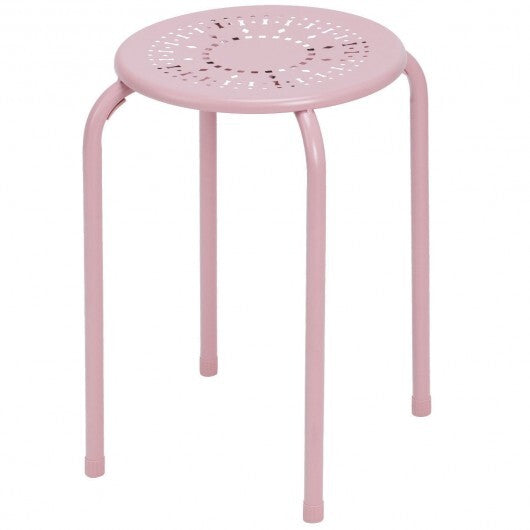 Set of 6 Stackable Multifunctional Daisy Design Backless Round Metal Stool Set-Black
