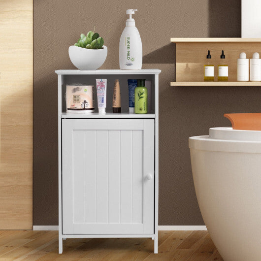 Bathroom Freestanding  Adjustable Shelf Floor Storage Cabinet-White