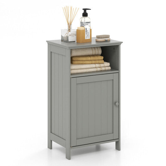Bathroom Freestanding  Adjustable Shelf Floor Storage Cabinet-White