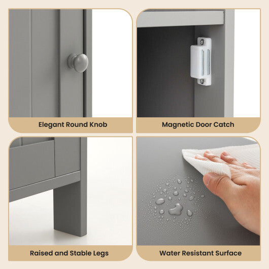 Bathroom Freestanding  Adjustable Shelf Floor Storage Cabinet-White