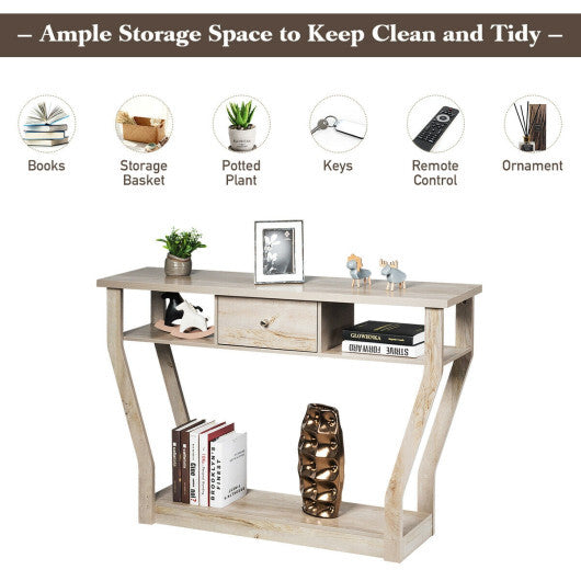 Curved Frame Modern Console Table with Storage Drawer for Entryway
