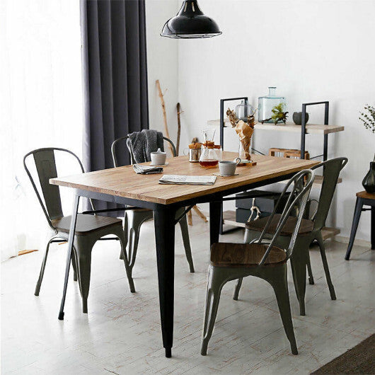4 Pieces Tolix Style Metal Dining Side Chair Stackable Wood Seat-White