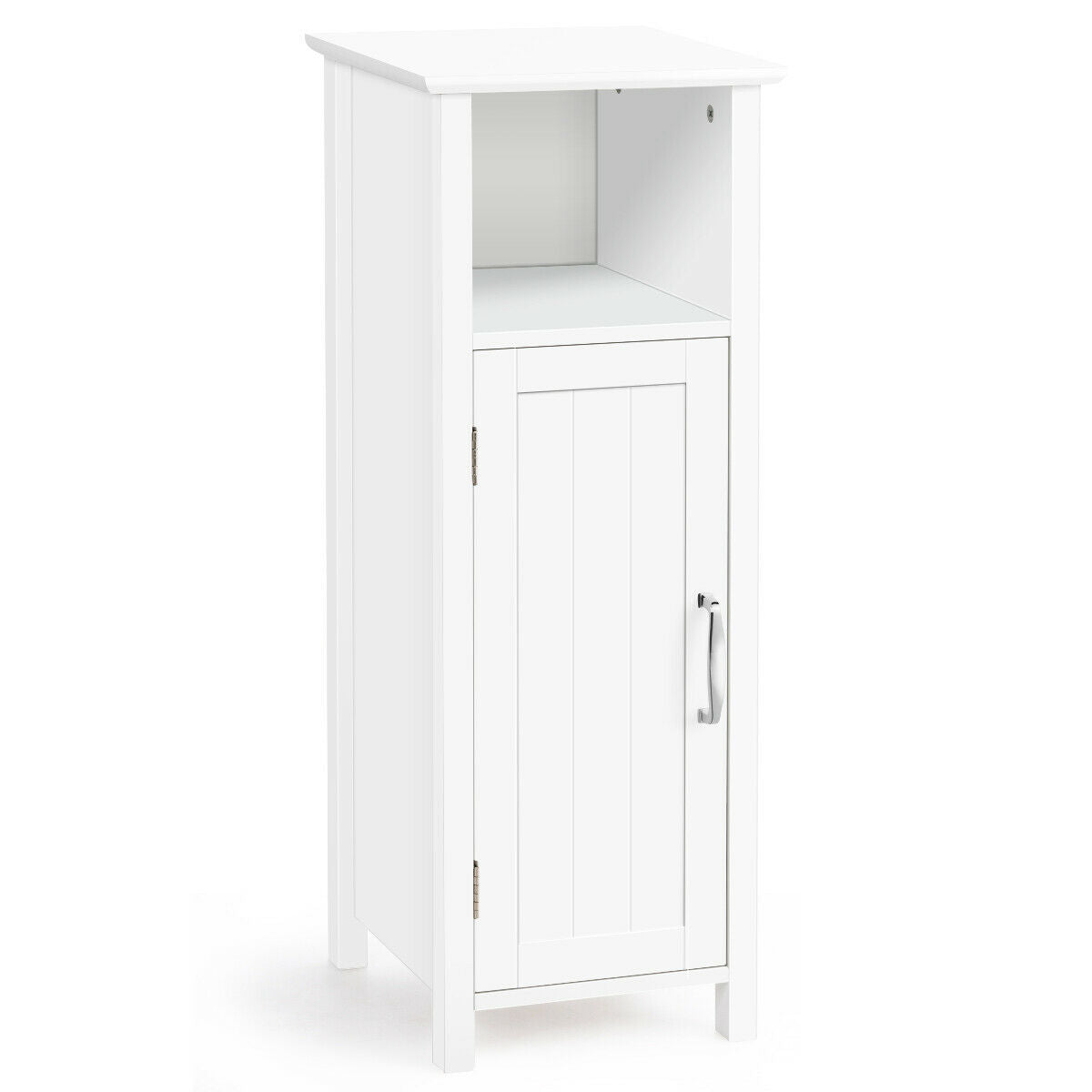 1-Door Freestanding Bathroom Cabinet with Open Shelf - Color: White