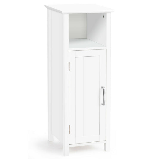 1-Door Freestanding Bathroom Cabinet with Open Shelf - Color: White