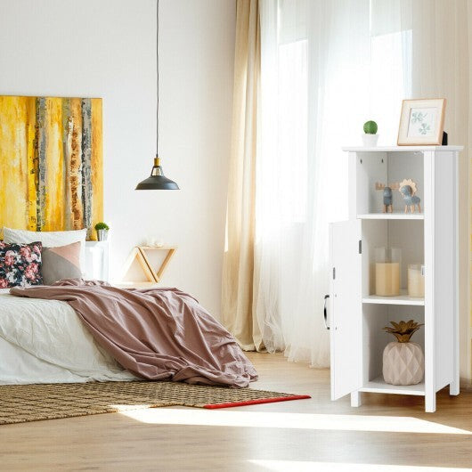 1-Door Freestanding Bathroom Cabinet with Open Shelf - Color: White