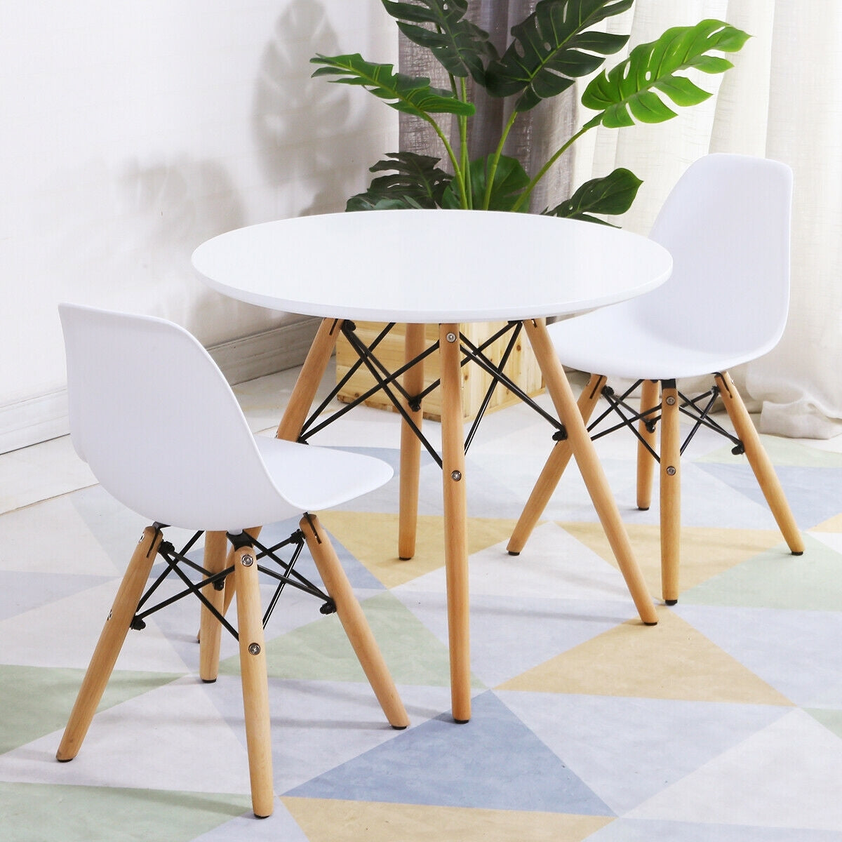 Kid's Modern Dining Table Set with 2 Armless Chairs - Color: White