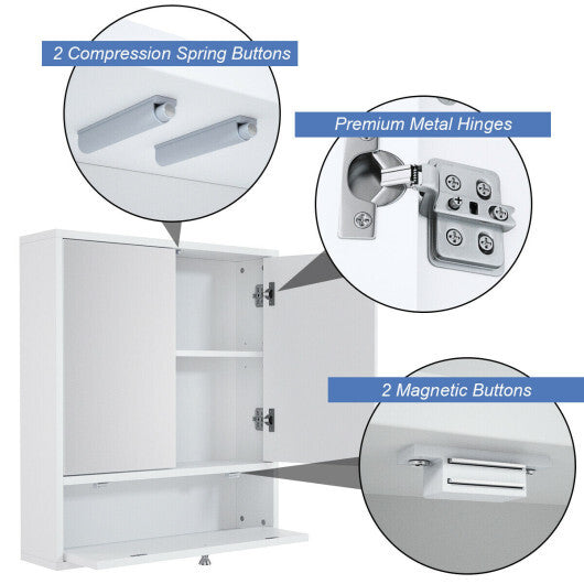 Double Door Wall-Mounted Bathroom Mirrored Medicine Cabinet-White