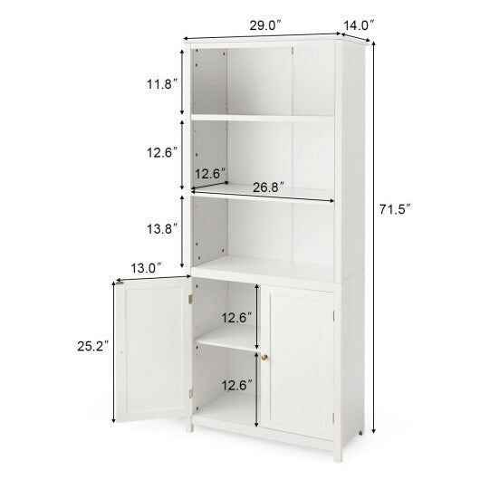Bookcase Shelving Storage Wooden Cabinet Unit Standing Display Bookcase with Doors-Gray