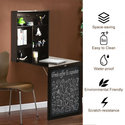 Convertible Wall Mounted Table with A Chalkboard-White