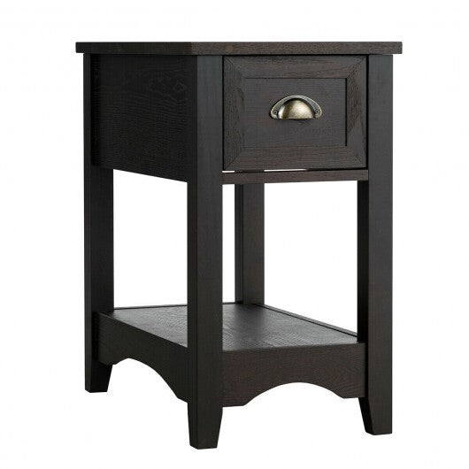 Contemporary Chair Side End Table Compact Table with Drawer Nightstand-Natural