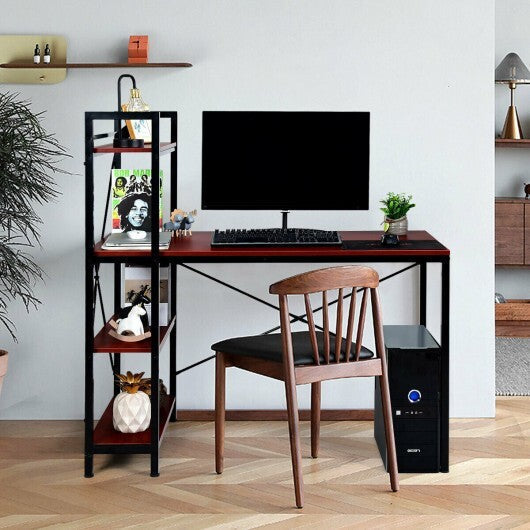 47.5 Inch Writing Study Computer Desk with 4-Tier Shelves-Tan