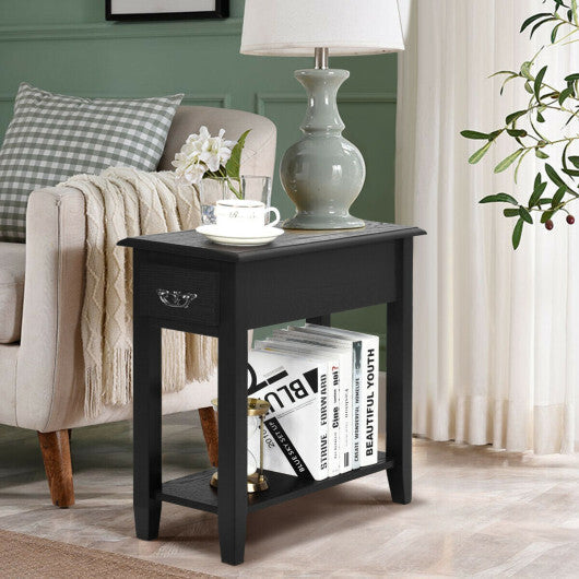 2 Tier End Bedside Sofa Side Table Narrow Nightstand-White