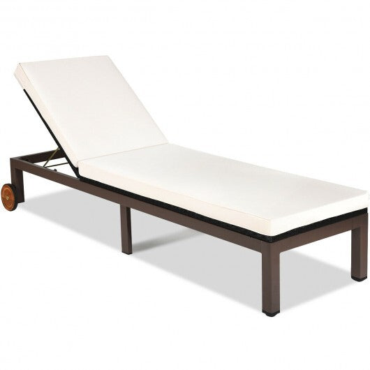 Patio Chaise Lounge Chair Outdoor Rattan Lounger Recliner Chair-Turquoise