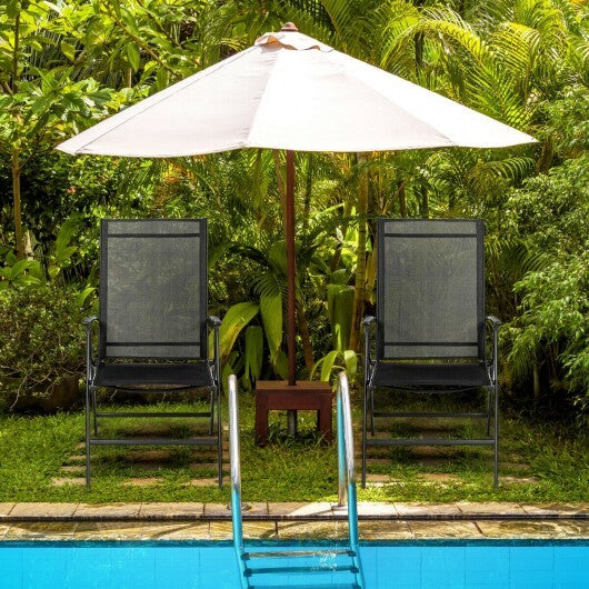 Set of 2 Adjustable Portable Patio Folding Dining Chair Recliners-Black