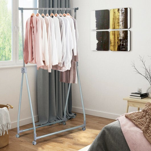 Extendable Foldable Heavy Duty Clothing Coat Rack Stand with Hanging Rod - Color: Silver