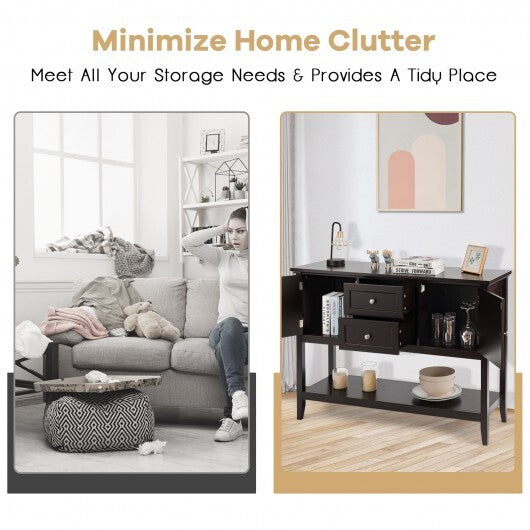 Wooden Sideboard Buffet Console Table  with Drawers and Storage-Gray