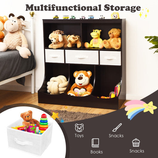 Freestanding Combo Cubby Bin Storage Organizer Unit W/3 Baskets-Brown - Color: Brown