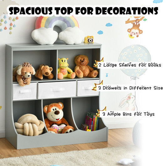 Freestanding Combo Cubby Bin Storage Organizer Unit W/3 Baskets-Gray - Color: Gray