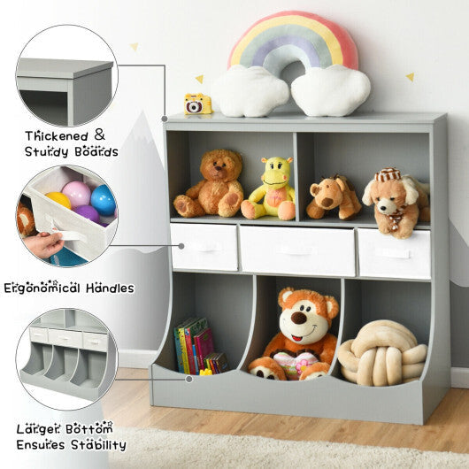 Freestanding Combo Cubby Bin Storage Organizer Unit W/3 Baskets-Gray - Color: Gray